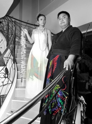 新郎は自前の剣道着をＹＯＫＡＮＧで染め、新婦はセミオーダードレスで！！